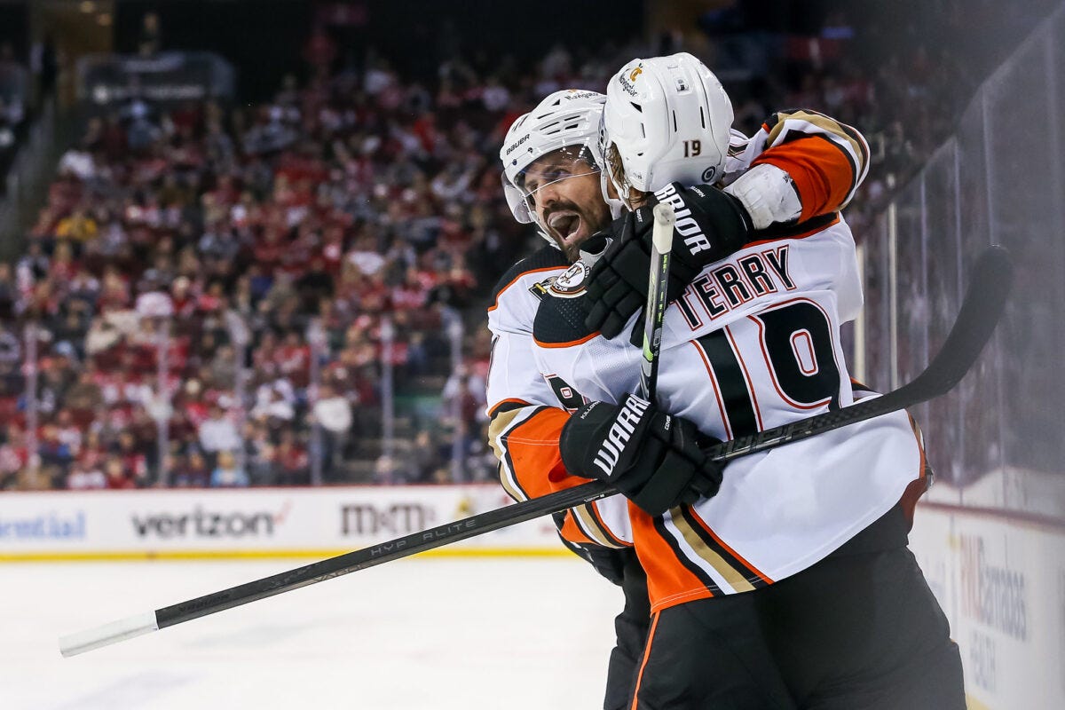 Alex Killorn Troy Terry Celebrate Anaheim Ducks