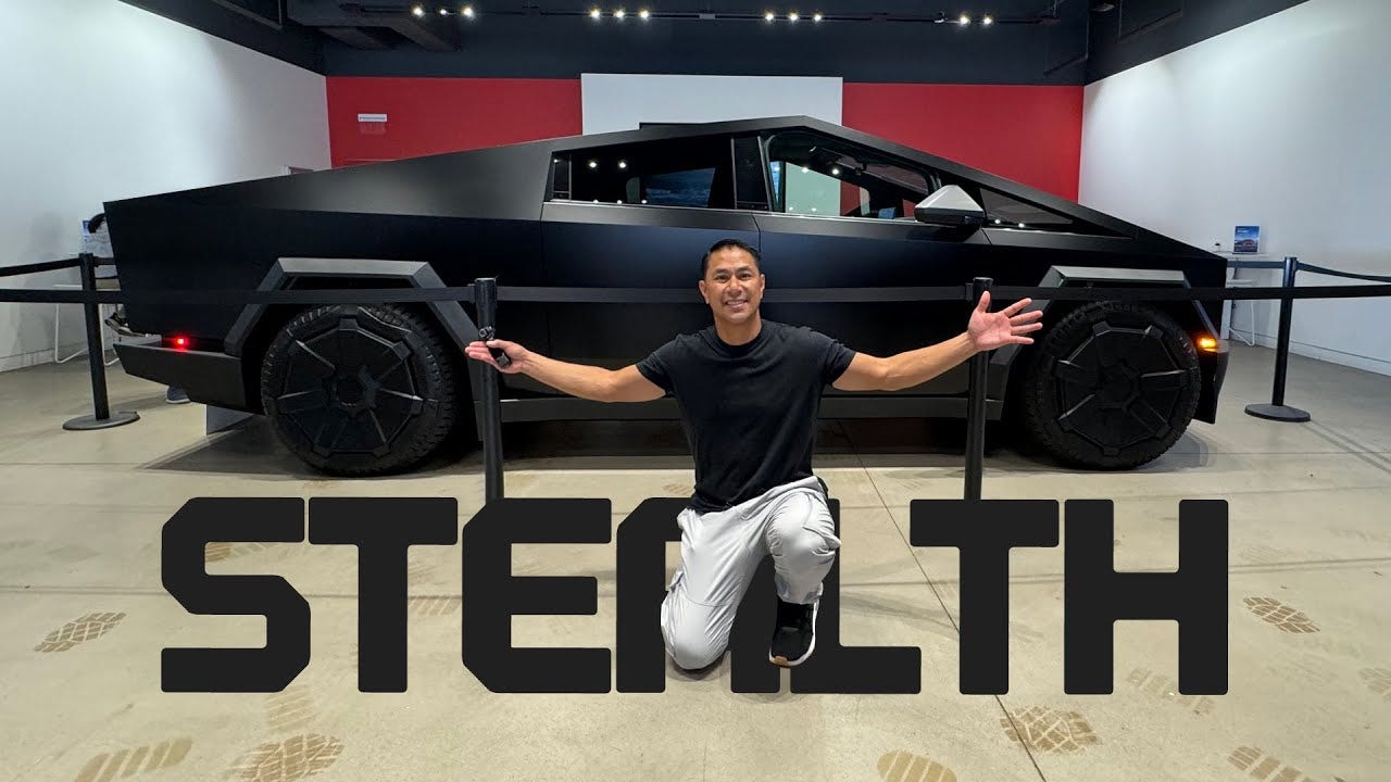 SATIN STEALTH BLACK Cybertruck on display at UTC mall San Diego, CA
