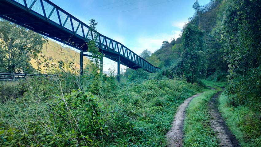 Pasarela metálica que se une al sendero
