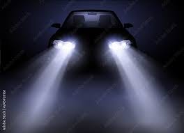 Bright and modern auto generic car headlights shining through fog at night.  Vector illustration. Stock Vector | Adobe Stock