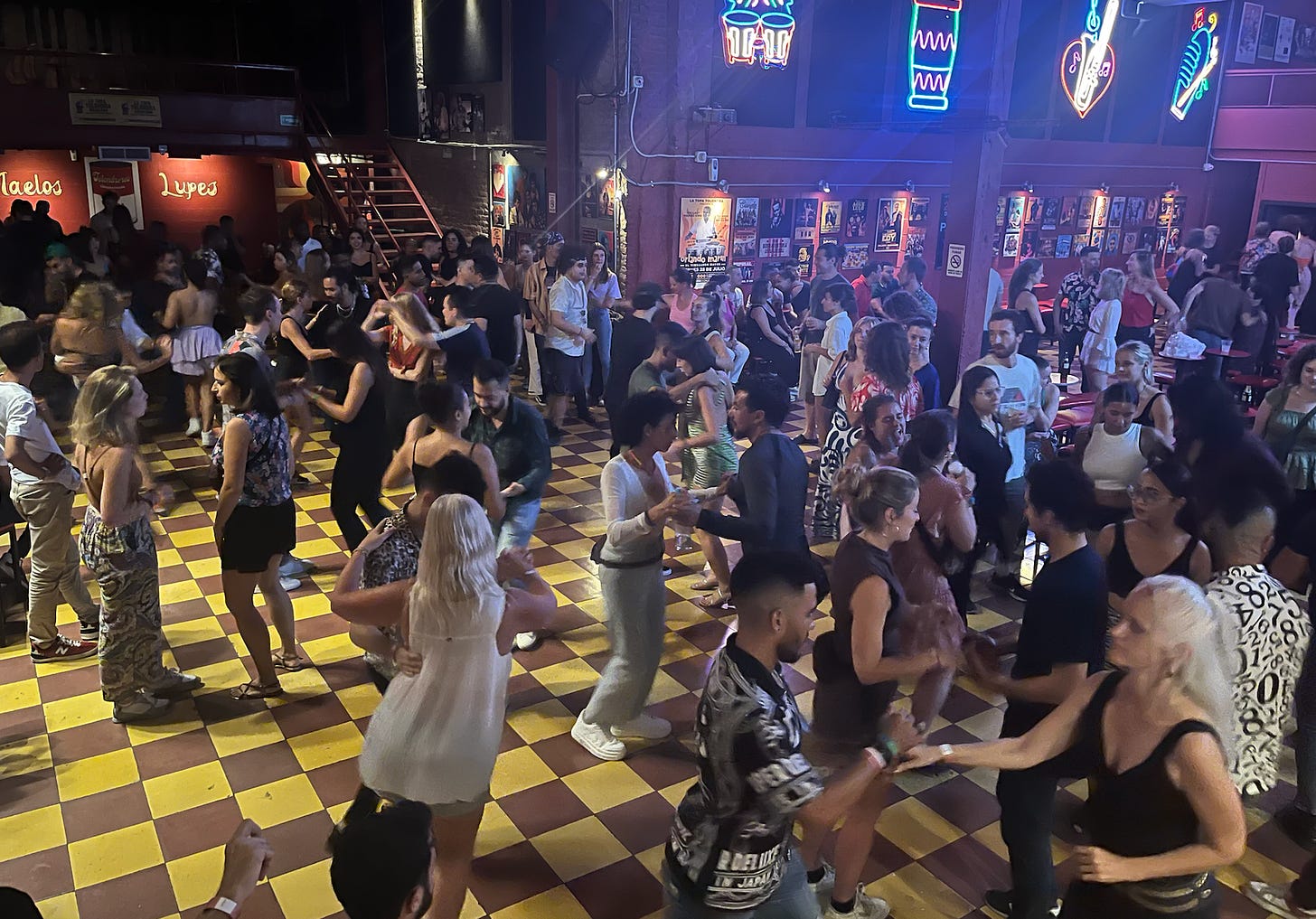 Full dance floor at salsa club