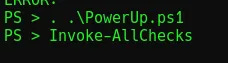 Terminal output showing commands to run PowerUp.ps1.
