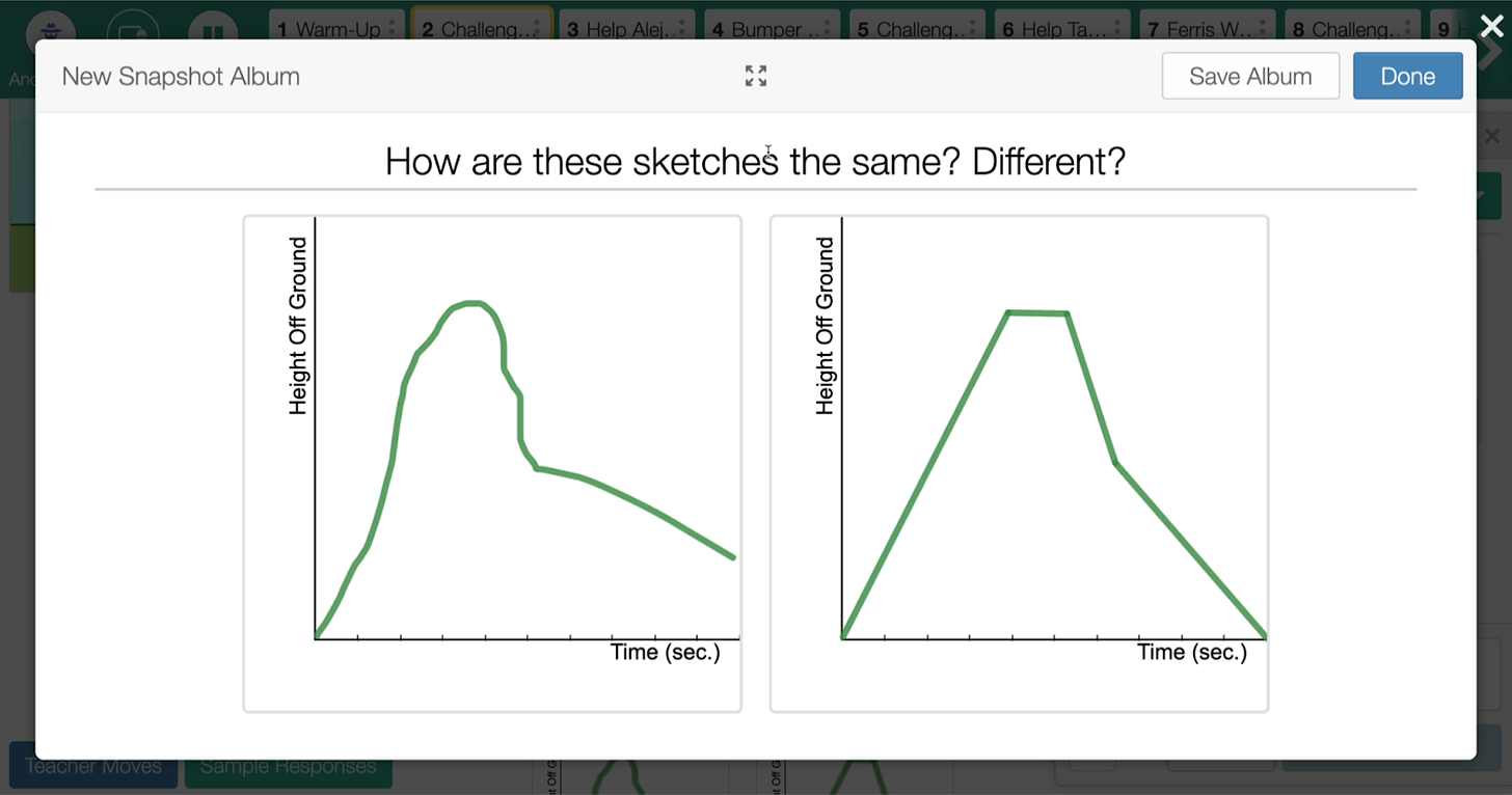 Two sketches side by side from the cannon person graph with the question "How are these sketches the same? Different?"