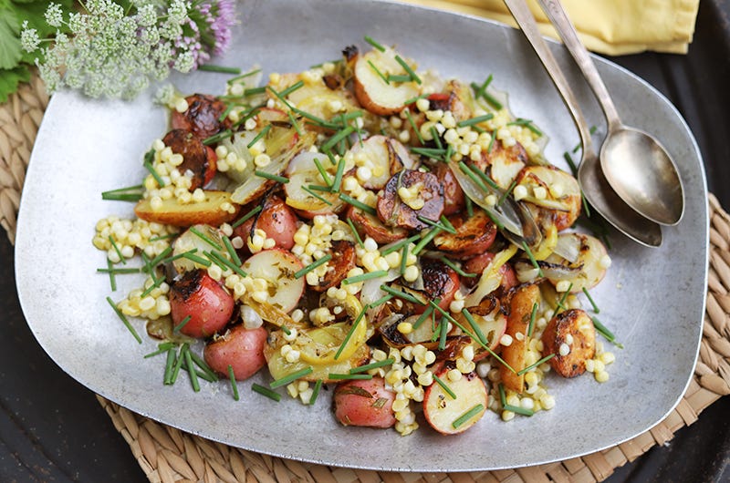 Grill-Roasted Potatoes with Rosemary, Lemon, Sea Salt & Fresh Corn Vinaigrette , Cook the Vineyard