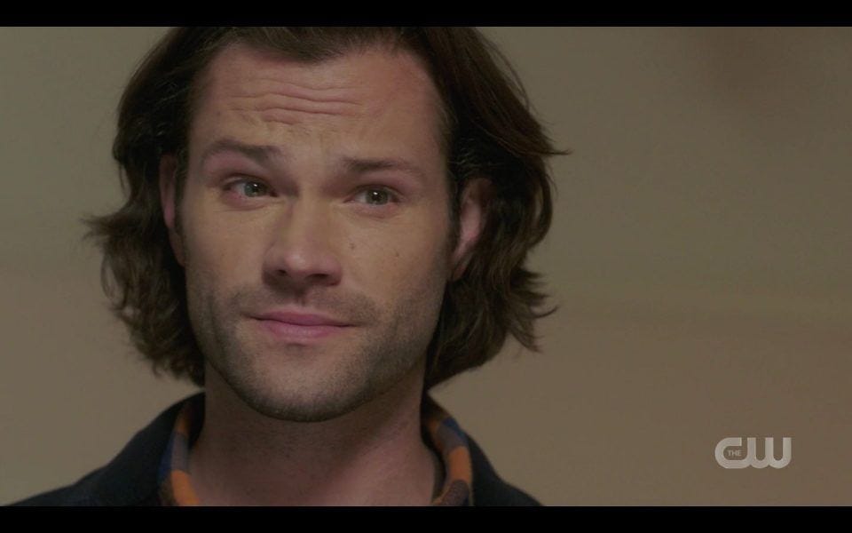 Sam Winchester giving puppy dog flirty eyes to a werewolf SPN 1510