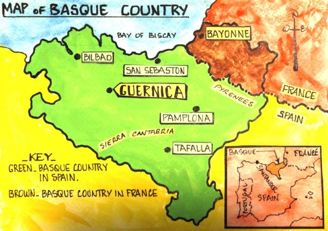 Basque Country green (Spain) and brown (France). 