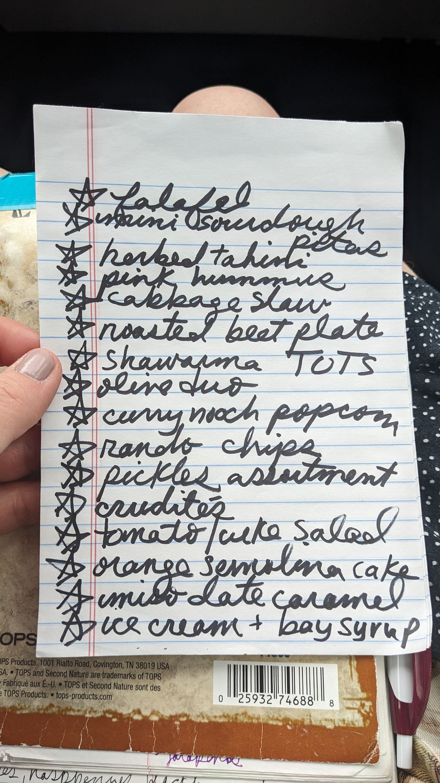 handwritten menu for the party