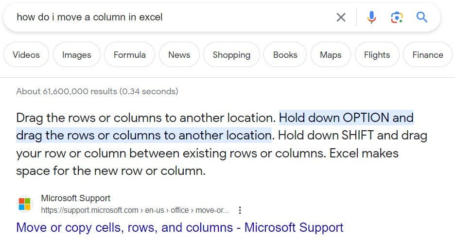 A google search for an Excel question