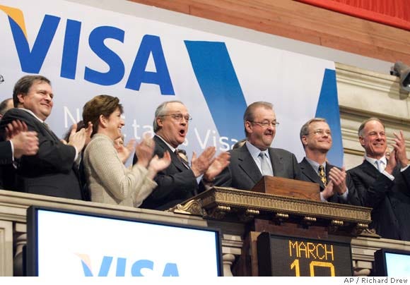 Visa shares soar after biggest U.S. IPO ever