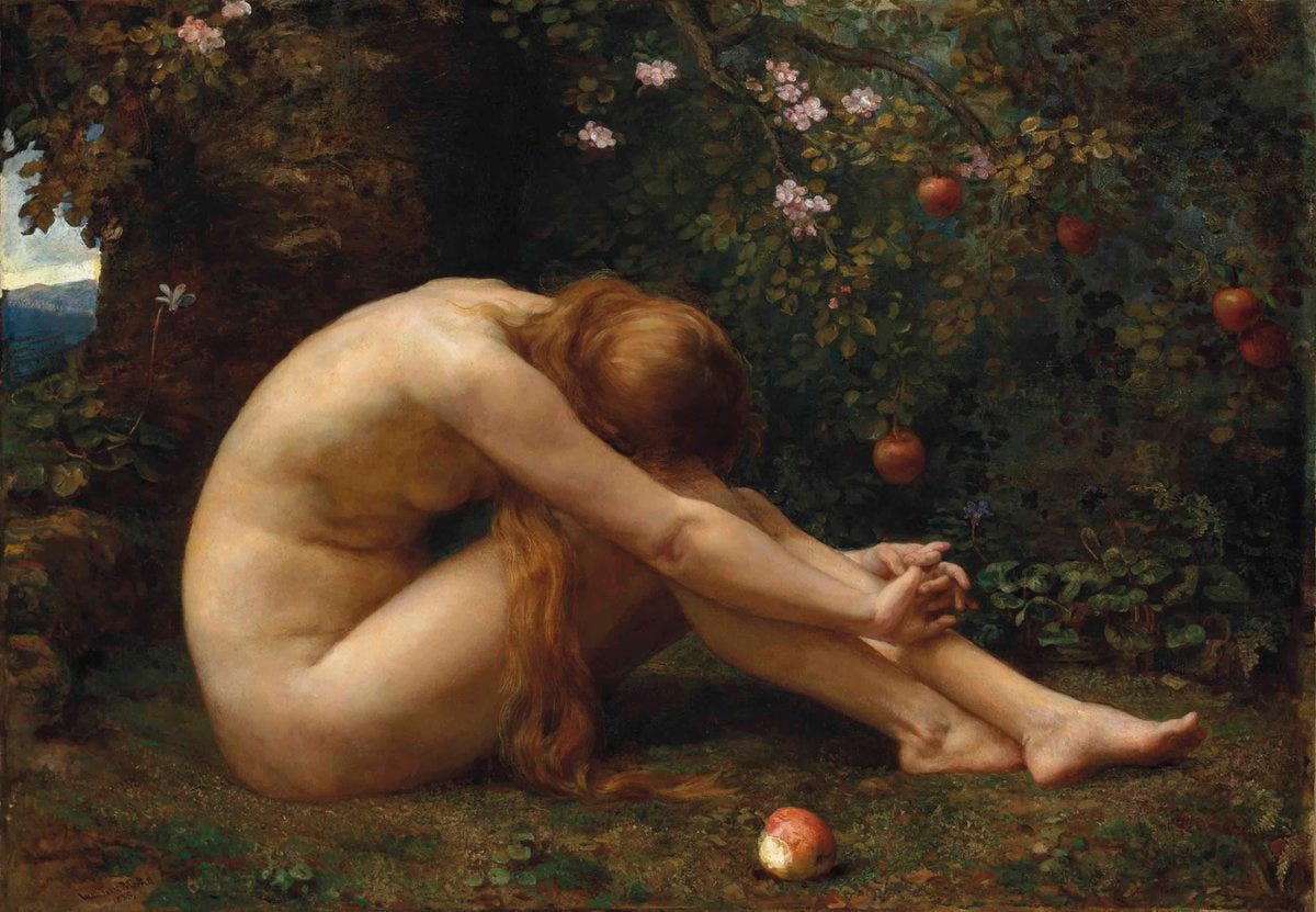 EUROPEAN ART on Twitter: "Eve Overcome with Remorse is an oil painting by  Anna Lea Merritt first exhibited at the Royal Academy in 1885.  https://t.co/ljEOdVbLBb" / Twitter