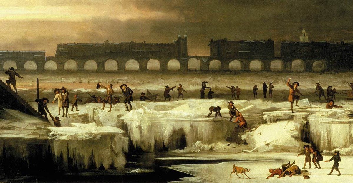 The Frozen Thames 1677 by Abraham Hondius looking downstream to London ...