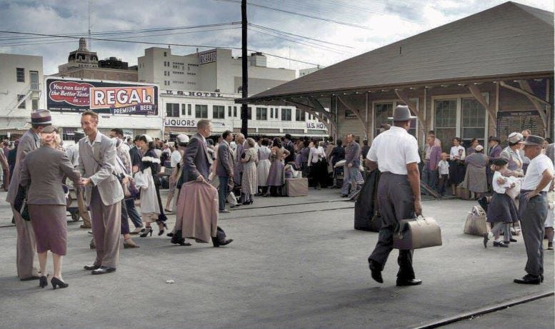 Colorized photograph of the train station in 1930. Courtesy of Miami-Dade Public Library, Romer Collection.