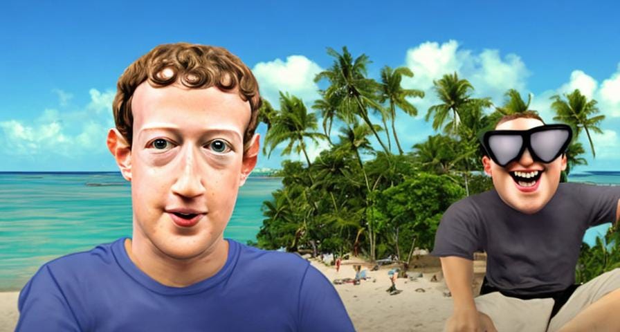 Mark Zuckerberg is on vacation the Hawaii, evil Zu