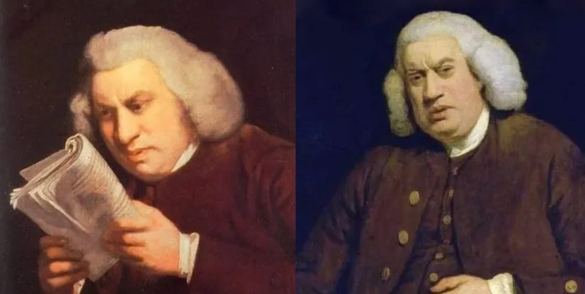 Famous writer Samuel Johnson reading a 100-file pull request tackling a half dozen issues at once.