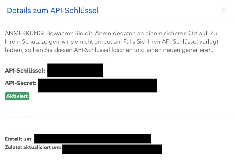 Details zum API-Schlüssel