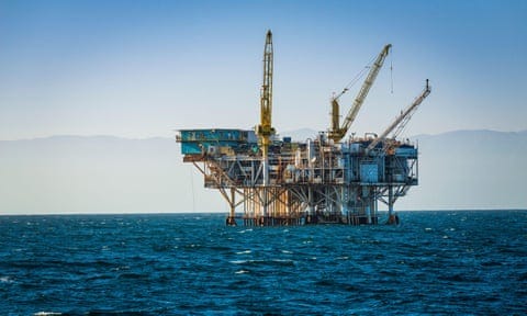 Off-shore oil platform in the Santa Barbara channel, off Ventura, California.