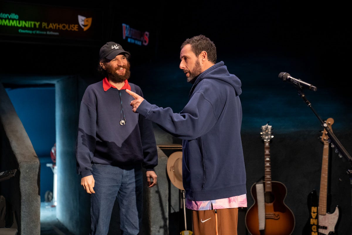 Josh Safdie and Adam Sandler at the Nocturne Theatre in Glendale, California.