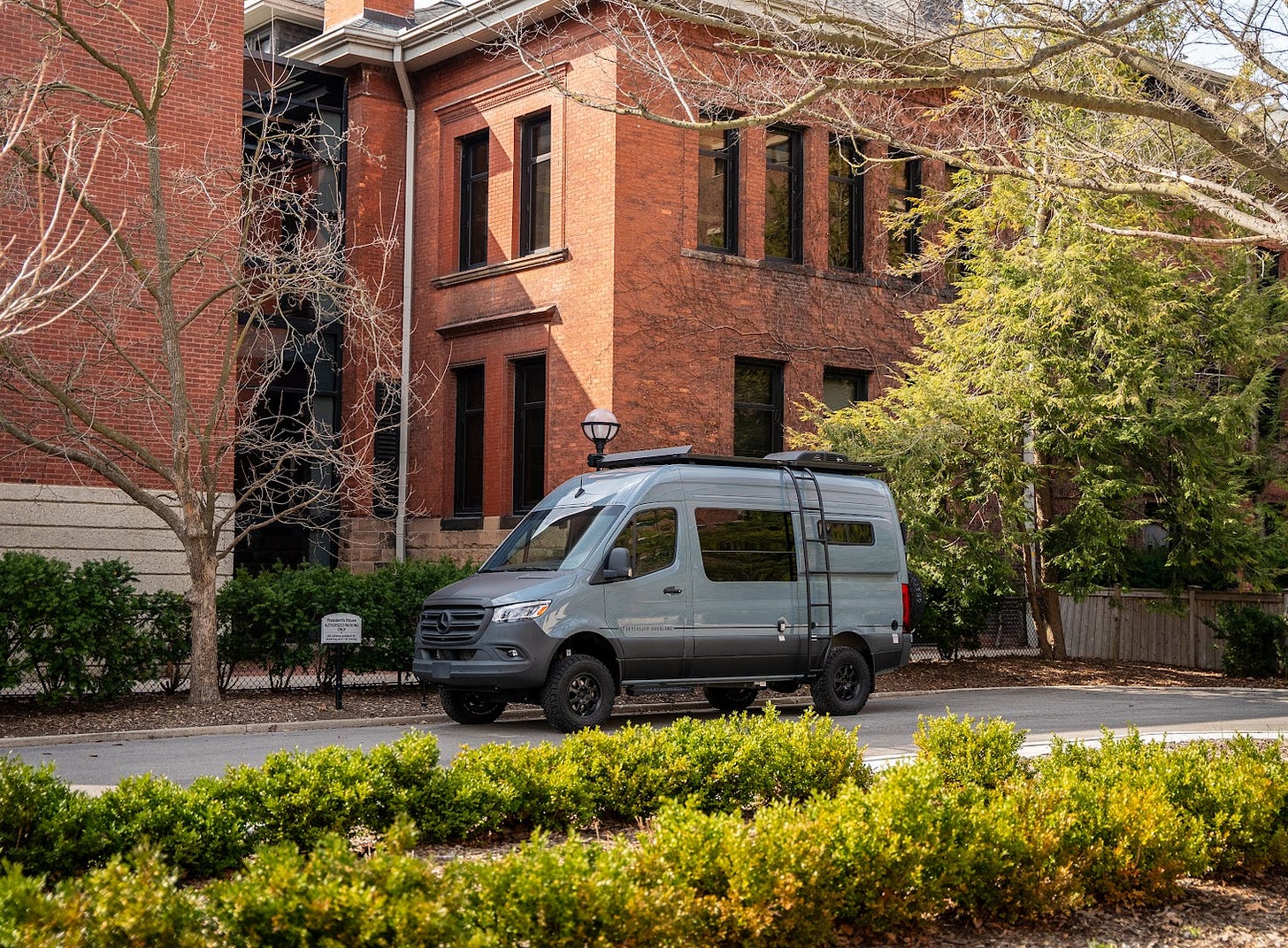 Picture of Sprinter van outside of Presidents House on Monday, March 30 | Credit: The Michigan Review Staff