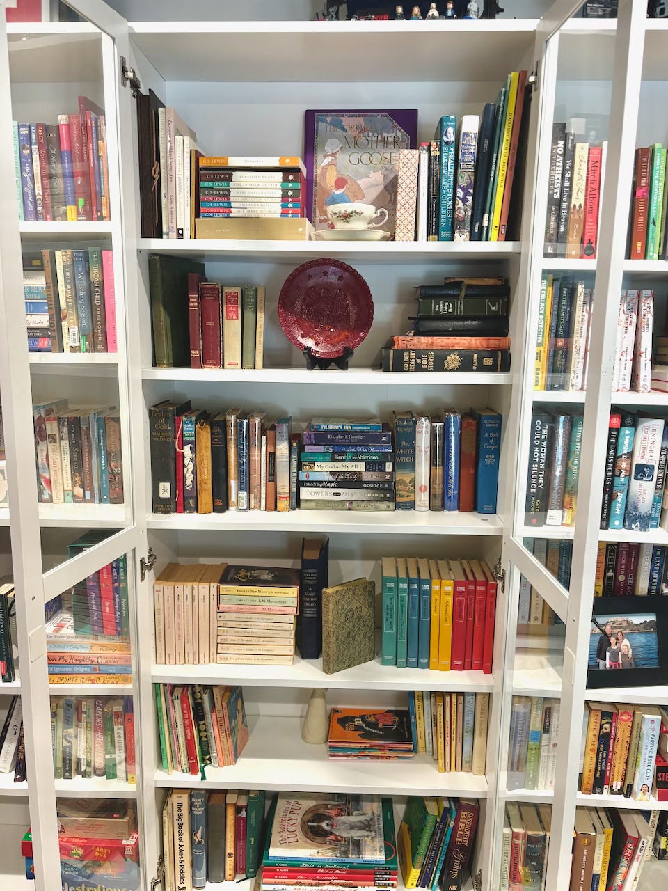 Mary’s glass bookcase. Photo by Mary Prather