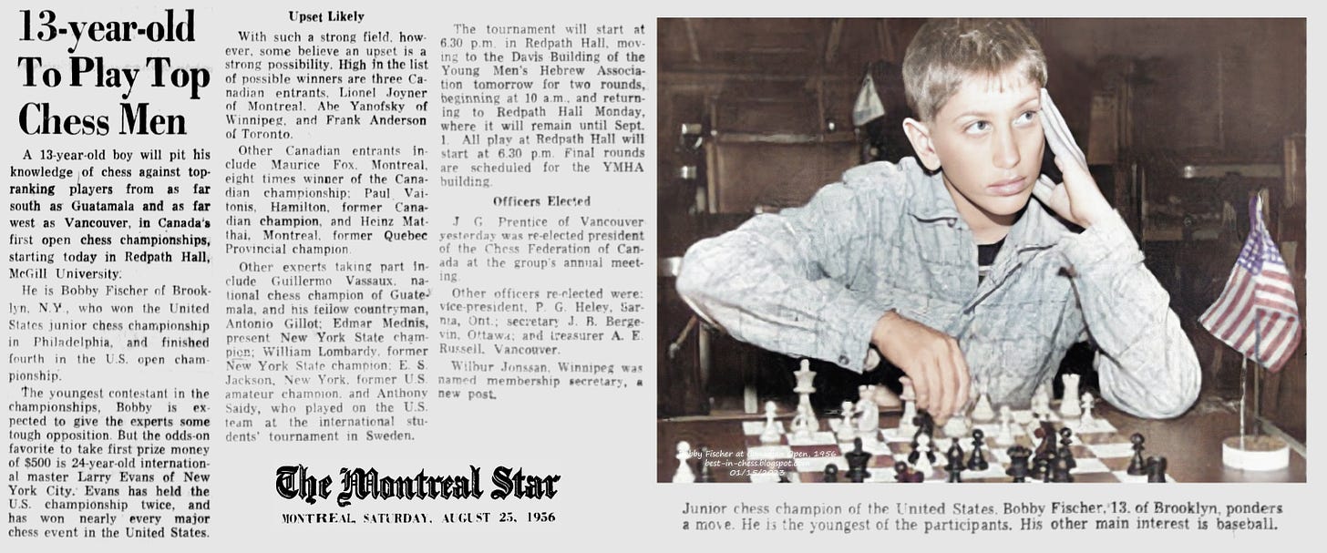 13-year-old To Play Top Chess Men, 1956 : u/BobbyFischerTru