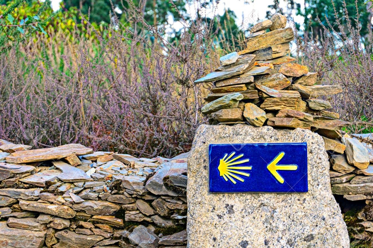 Shell Sign And Arrow Of Ancient Pilgrim Routes The Way Of Saint James(El  Camino De Santiago). Stock Photo, Picture And Royalty Free Image. Image  119093840.