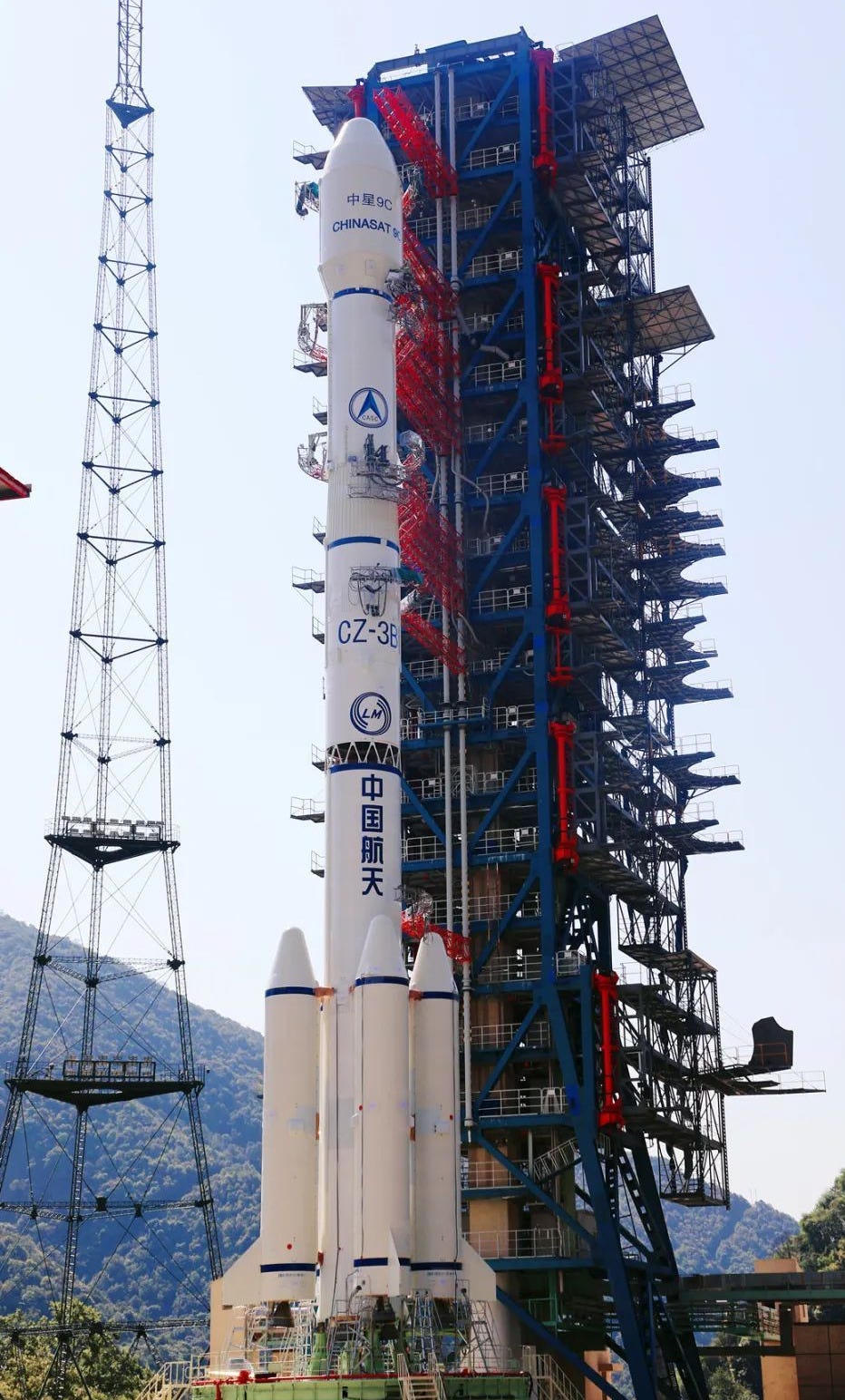 The Long March 3B/E launch vehicle at Launch Complex 2 ahead of the launch of ChinaSat-9C.