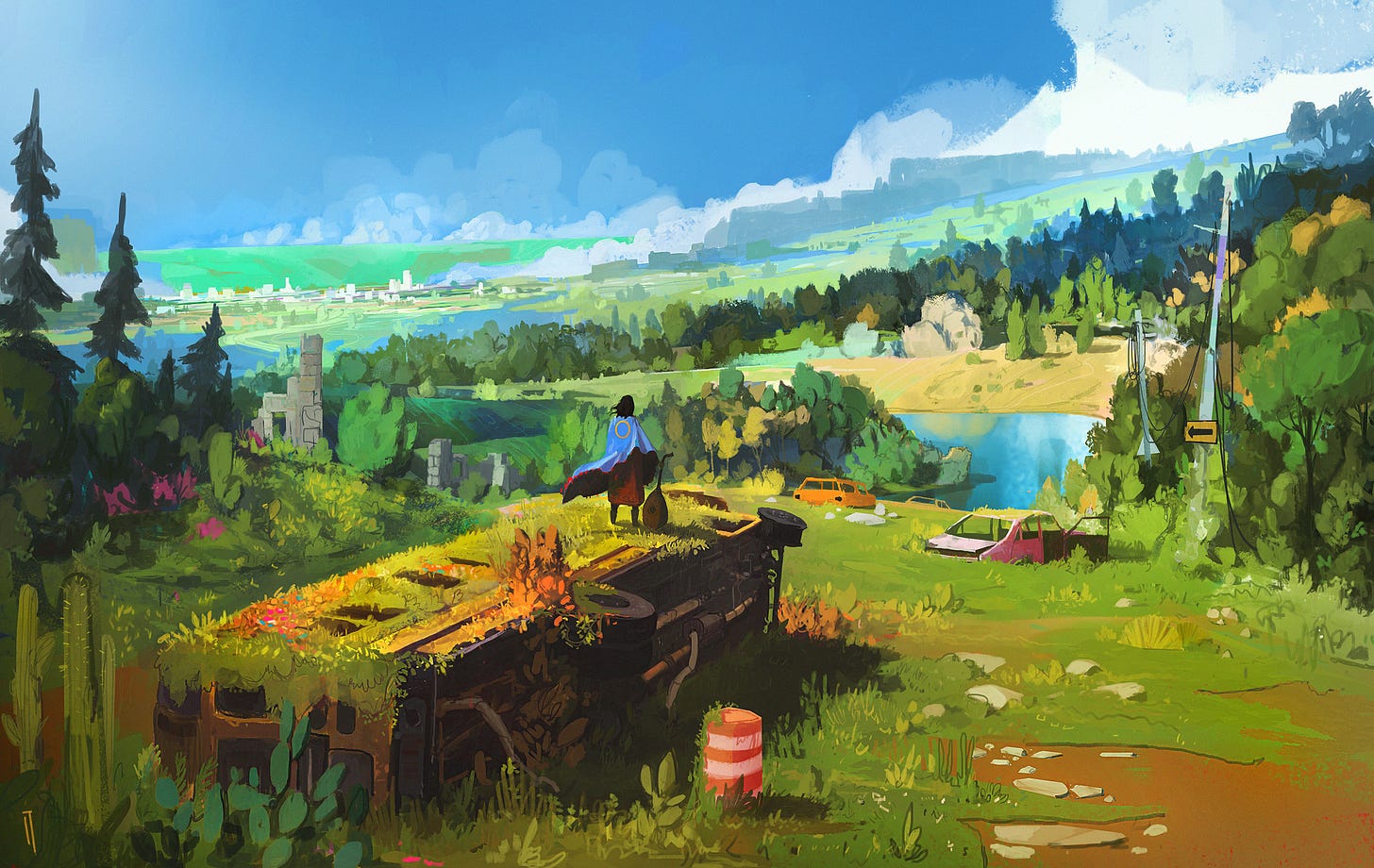 General 2500x1580 Ismail Inceoglu digital art artwork illustration painting landscape nature forest abandoned environment clouds