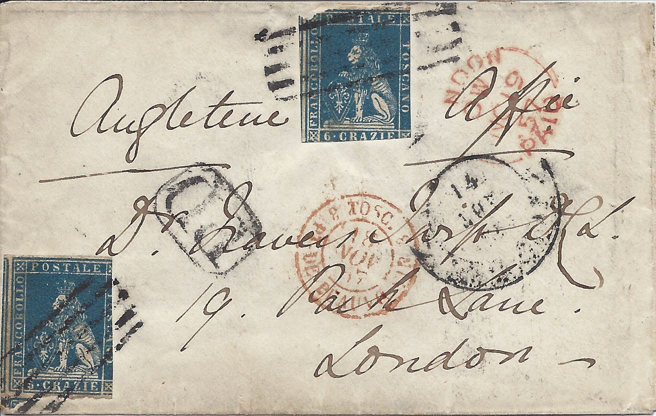 1857 cover from Tuscany to London