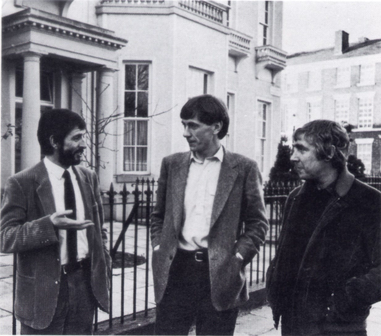 The Shelter boys: Dave Bebb, Neil McIntosh (then Director) and Des Wilson (founding Director0 outside Falkner Square, late seventies.