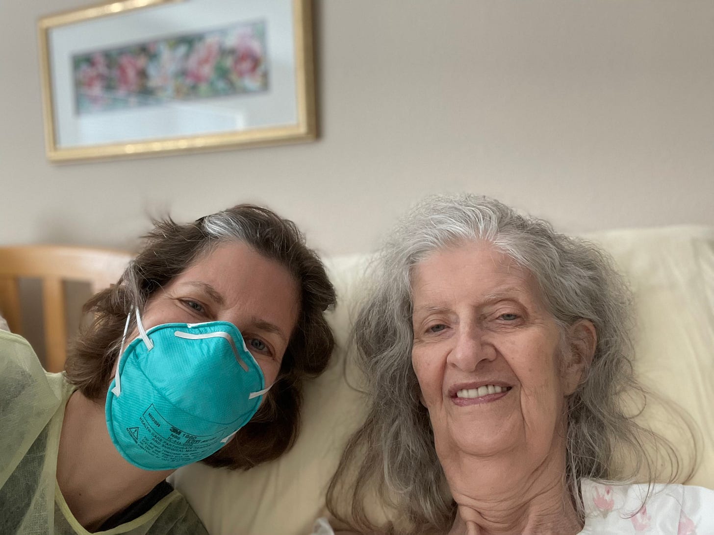 A photo of me wearing an N95 mask with my mom