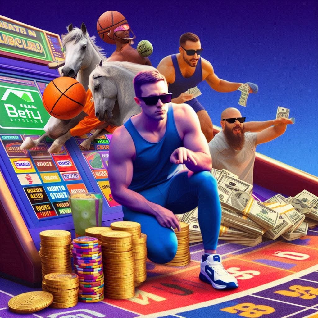 Create an image of the 'Bro Economy' with imagery relating to sports betting, crypto, and meme stocks