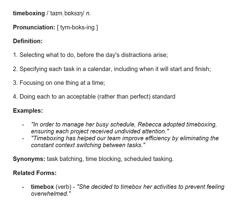 Definition of timeboxing
