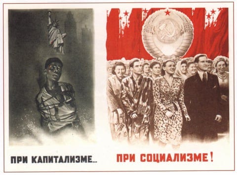 Soviet poster from 1948. The captions read ‘Under capitalism’ and ‘Under socialism’. Soviet poster from 1948. The captions read ‘Under capitalism’ and ‘Under socialism’.