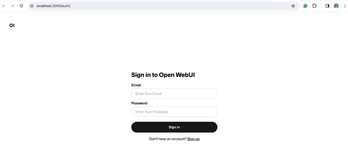 Open WebUI sign in/sign up page