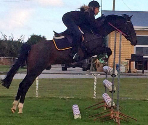 Mystique and Kimberley jumping.