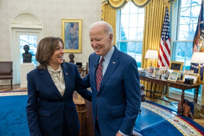 President Biden and Vice President Harris in the Oval Office.