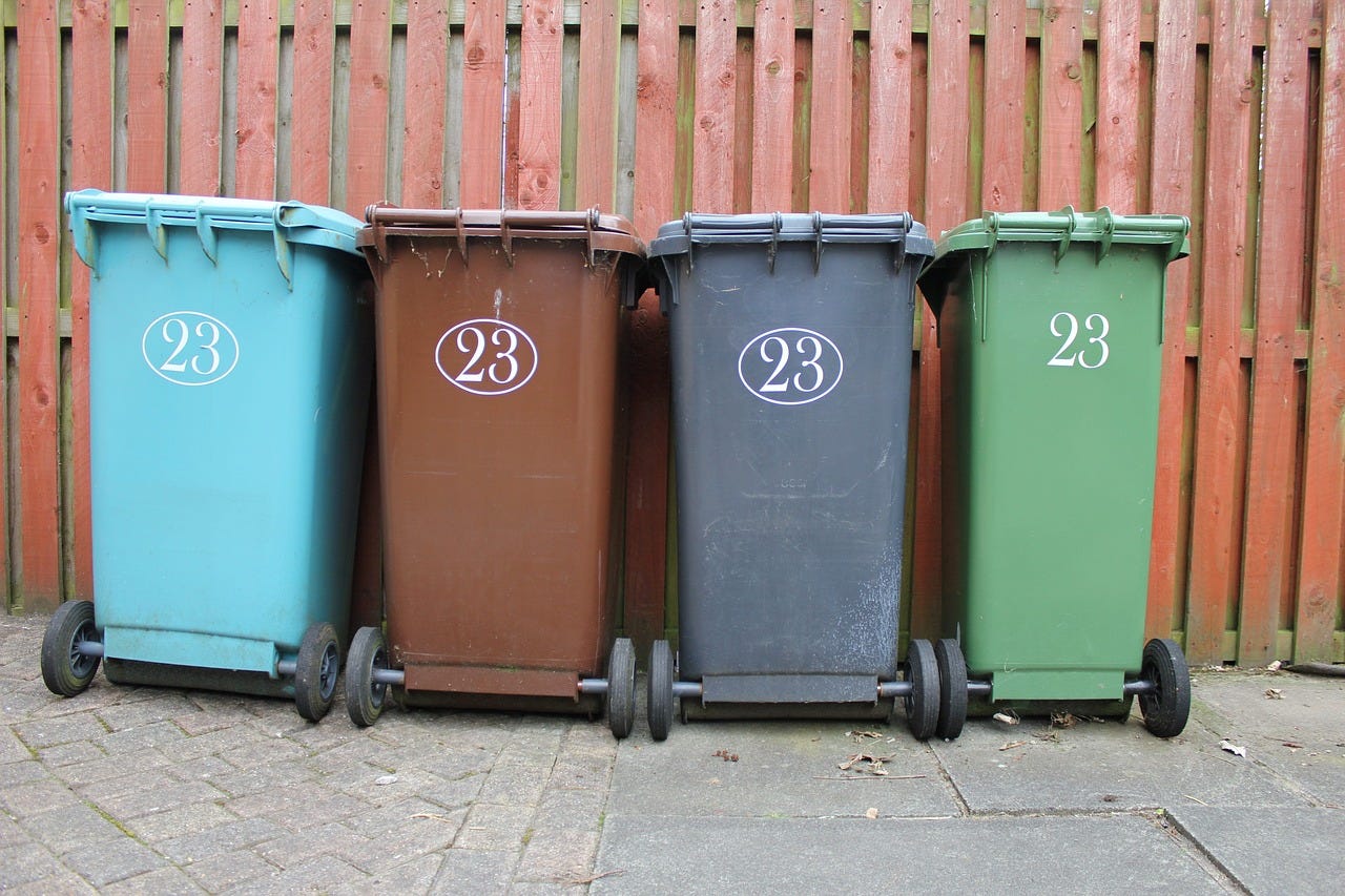 A photo of recycling bins