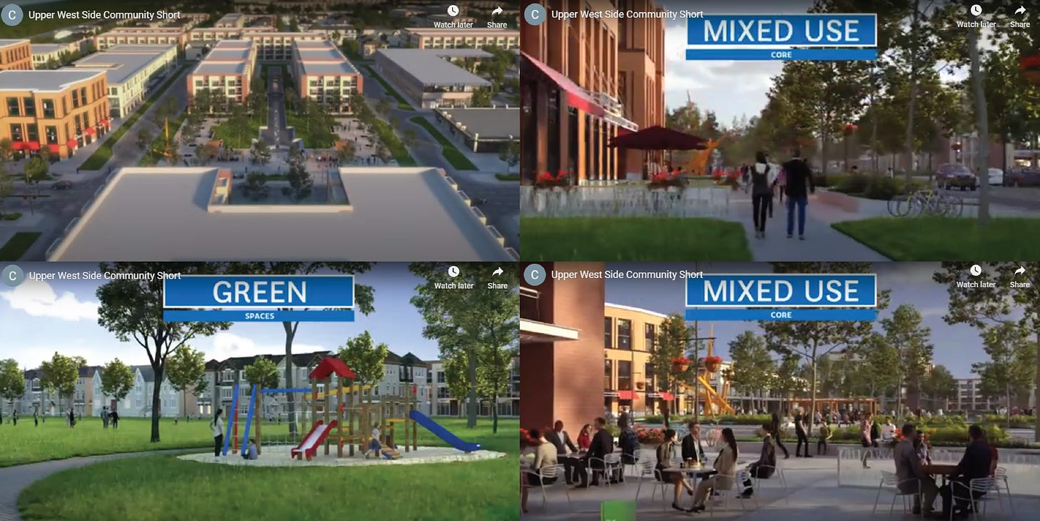 Stills from the Upper West Side promo video showing imagined elements of the community.