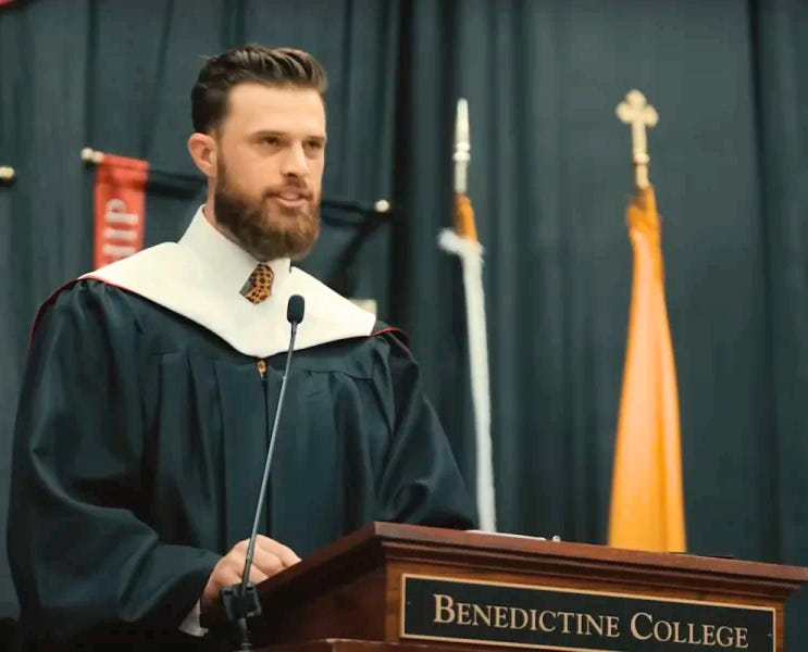 Kansas City Chiefs kicker Harrison Butker commencement speech sparks controversy by defending traditional Catholic values against secularism.