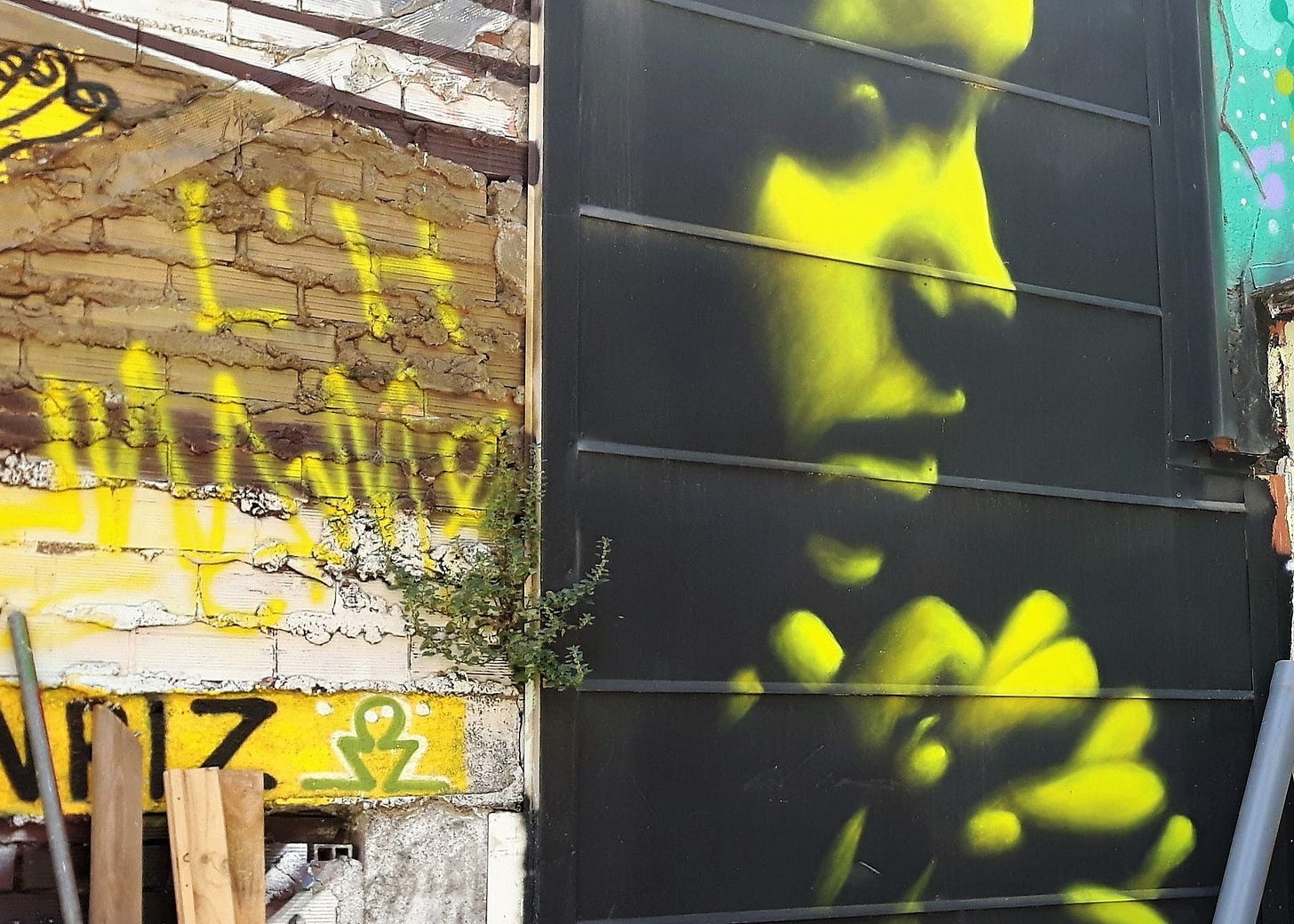Random graffiti and street art of a woman praying Random graffiti and street art of a woman praying