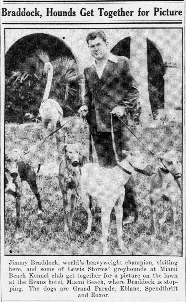 Figure 4: Jimmy Braddock with Greyhounds at Hotel Evan in 1936