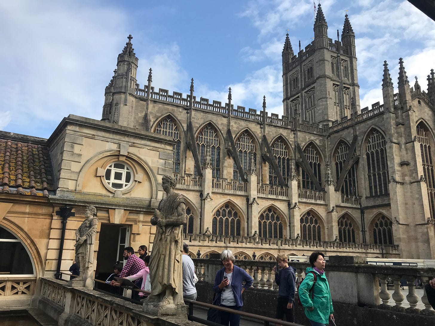 A view of Bath Abbey as seen from the Roman Baths. Image: Roland's Travels