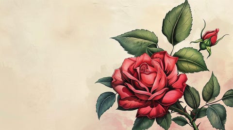 llustration of a colorful red rose tattoo with green leaves and bold outlines.