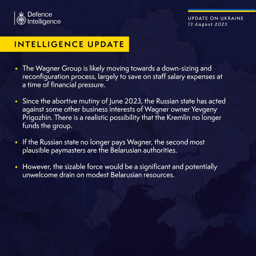 Latest Defence Intelligence update on the situation in Ukraine - 13 August 2023.