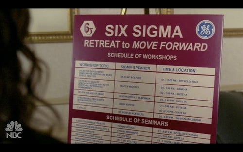 screenshot of the conference schedule in the 30 Rock episode called "Retreat to Move Forward"
