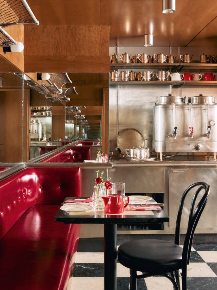 A banquette in the renovated dining room