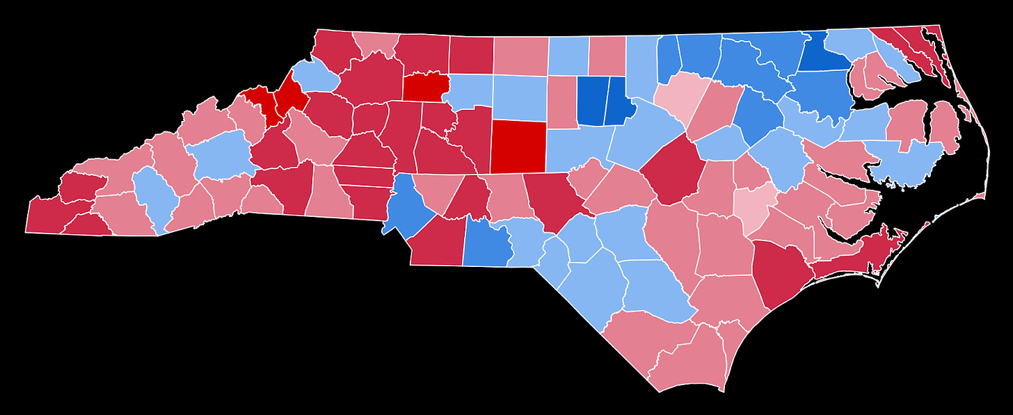 The results of the 2008 Presidential Election in North Carolina by county