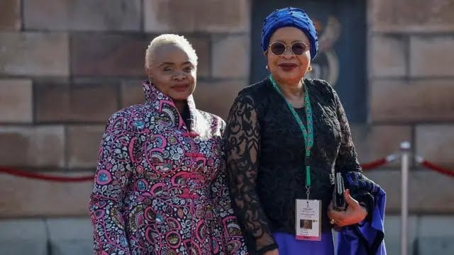 Graca Machel, widow of former President Nelson Mandela, and her daughter Josina Machel arrive at Mr Ramaphosa's inauguration