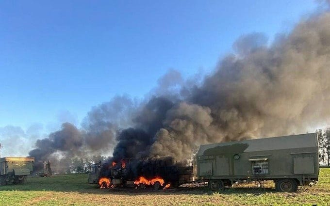 Aftermath of a Ukrainian Himars strike on a Russian air defence system in Belgorod