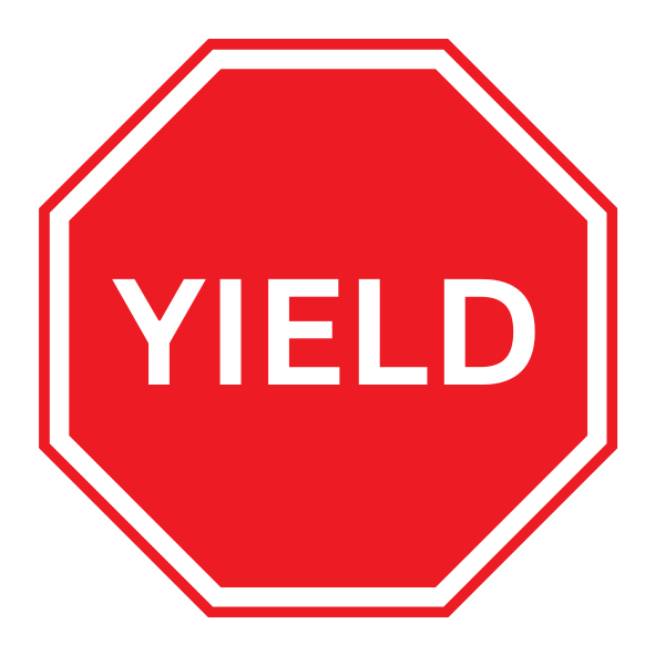 A stop sign with the word "yield" in it.